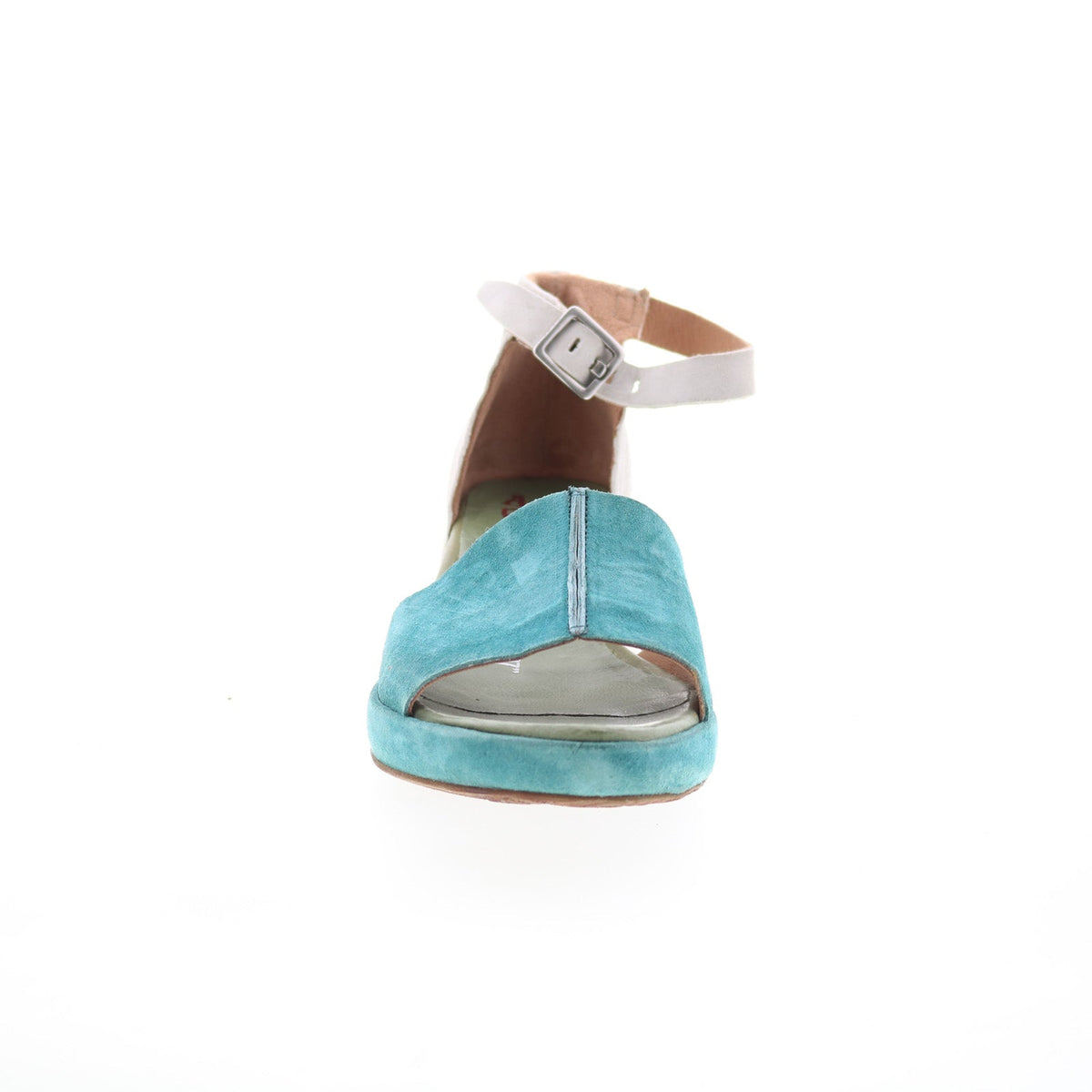 Crue Womens Blue Leather Hook & Loop Heeled Sandals Shoes
