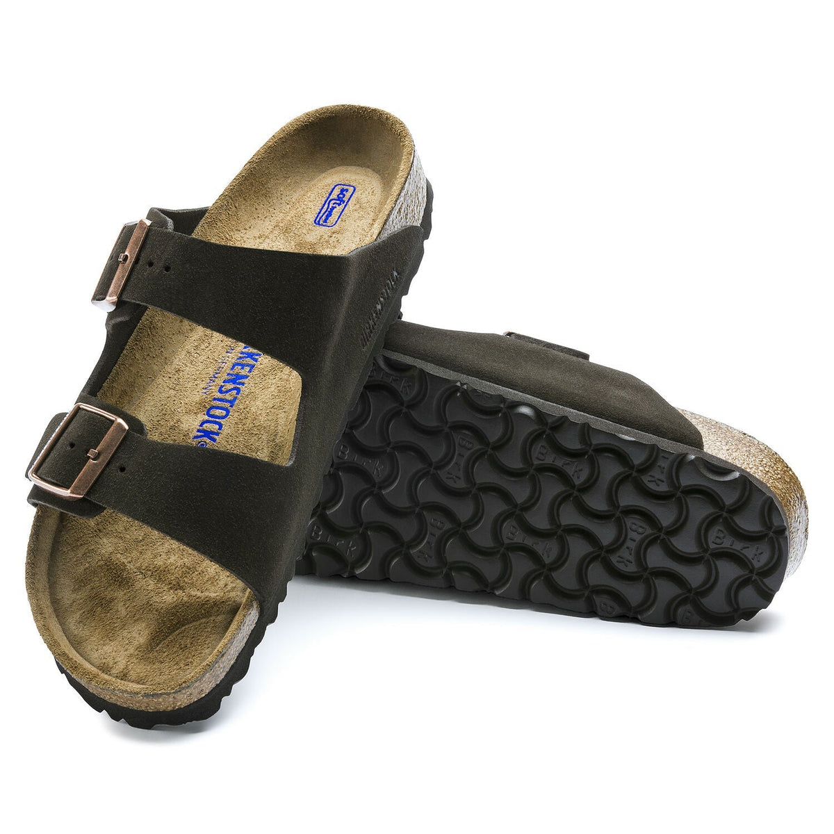 Arizona Suede Leather Soft Footbed Sandal in Mocha