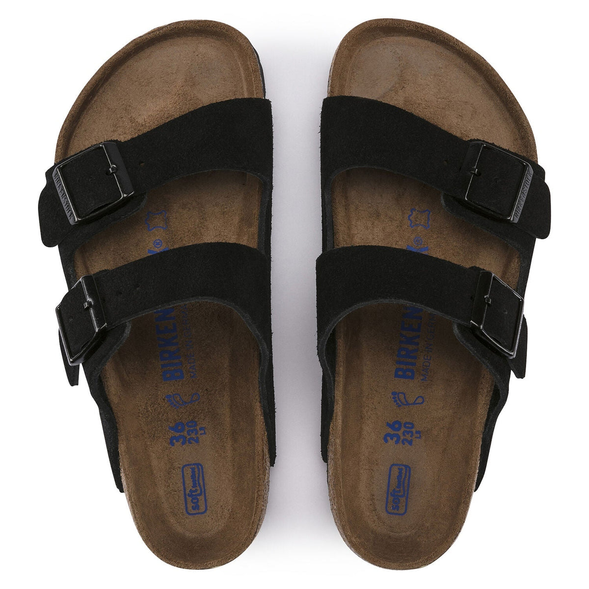 Arizona Suede Leather Soft Footbed Sandal in Black