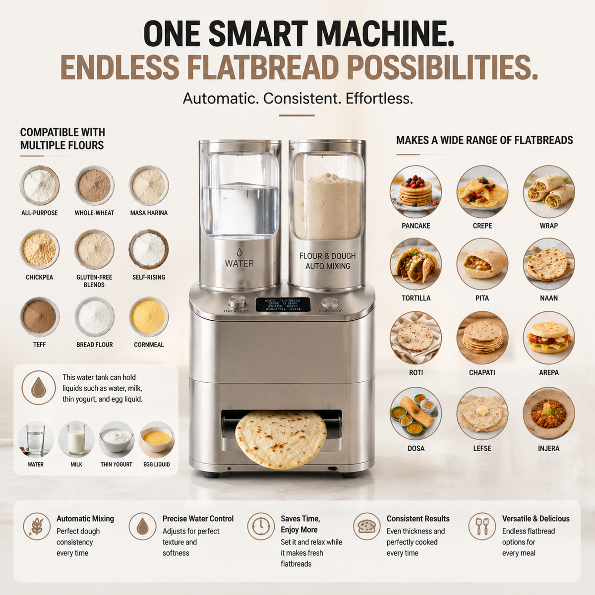 Automatic Flatbread Maker – Fresh Tortillas, Roti & Wraps at Home
