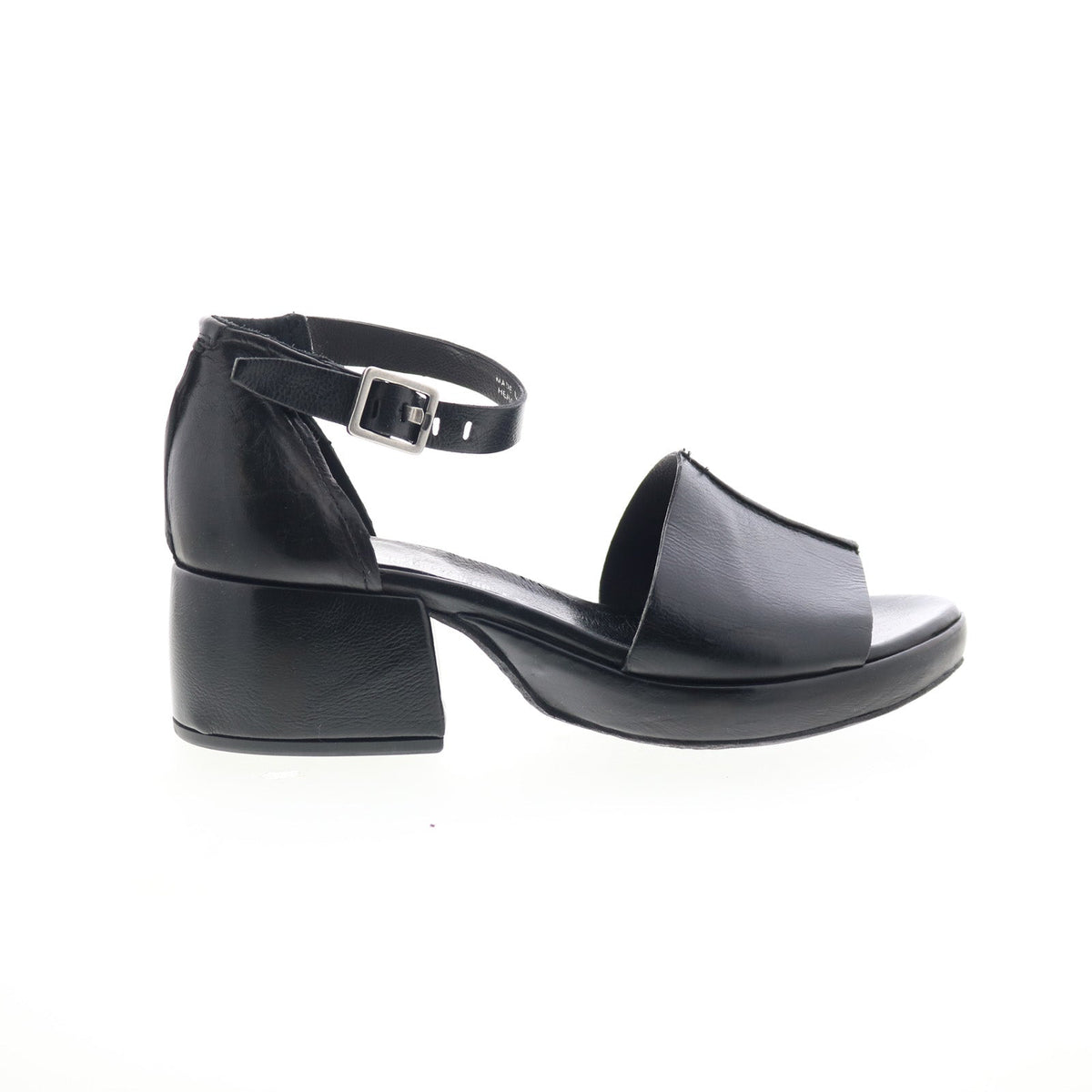 Crue Womens Black Leather Hook & Loop Heeled Sandals Shoes
